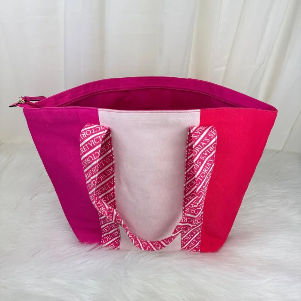 Victoria's Secret Pink Colorblock Canvas Logo Tote Weekender Bag Travel Overnigh - Picture 4 of 13
